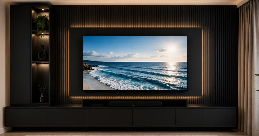 Matte black TV unit front view