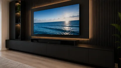 Matte black TV unit right angle view